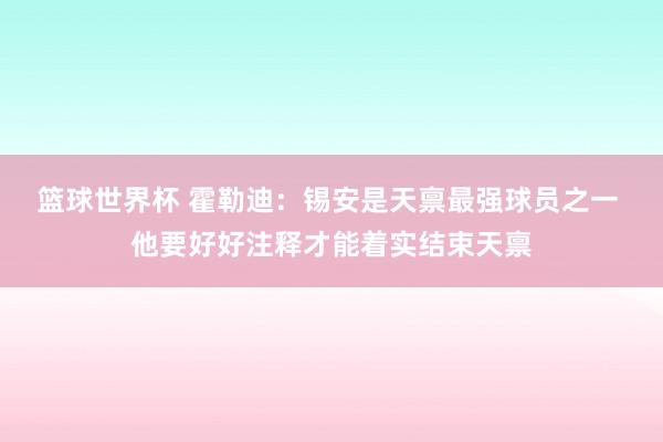 篮球世界杯 霍勒迪：锡安是天禀最强球员之一 他要好好注释才能着实结束天禀